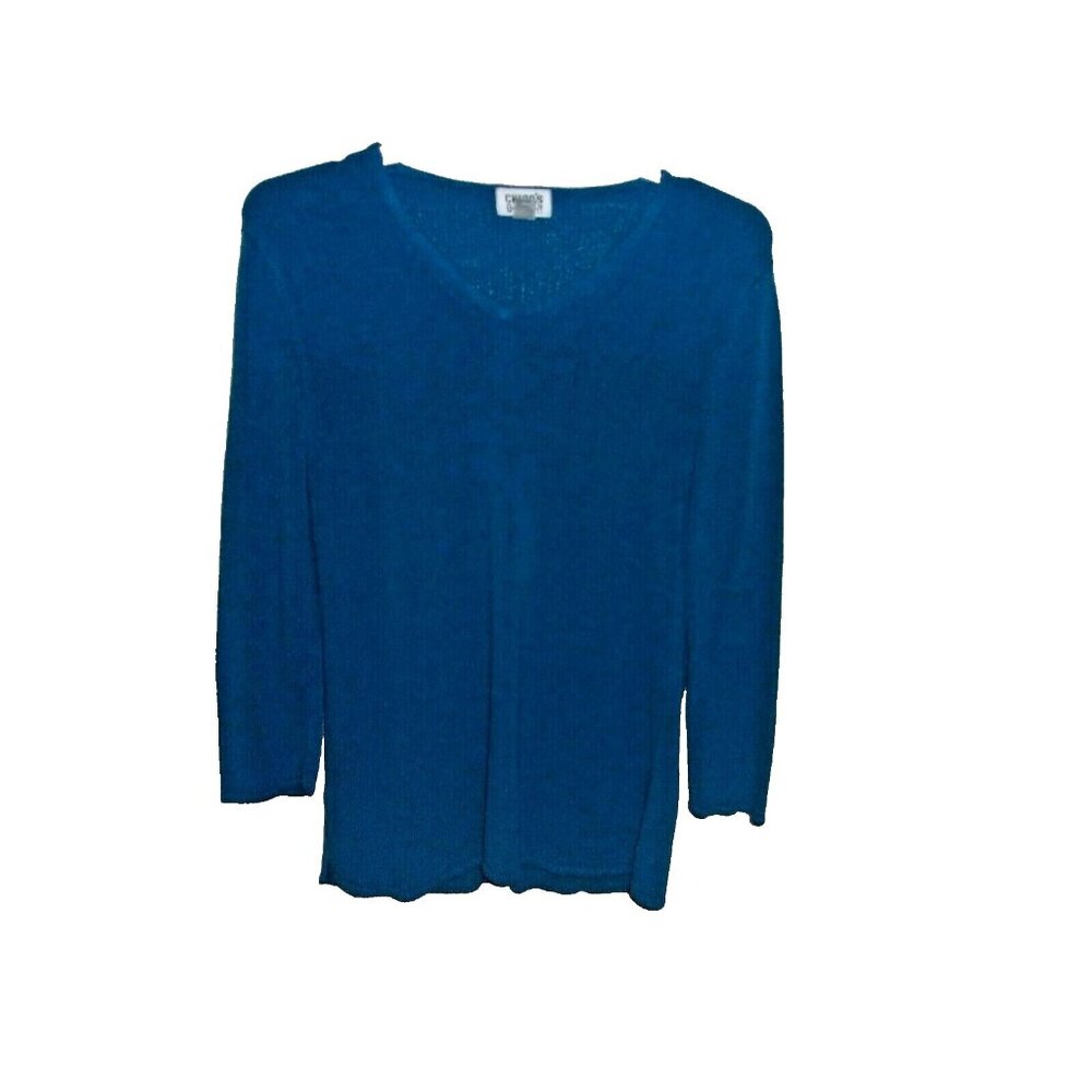 Chico's Design Turquoise Blue Rayon Blend V-Neck Pullover Sweater 2 L 12
